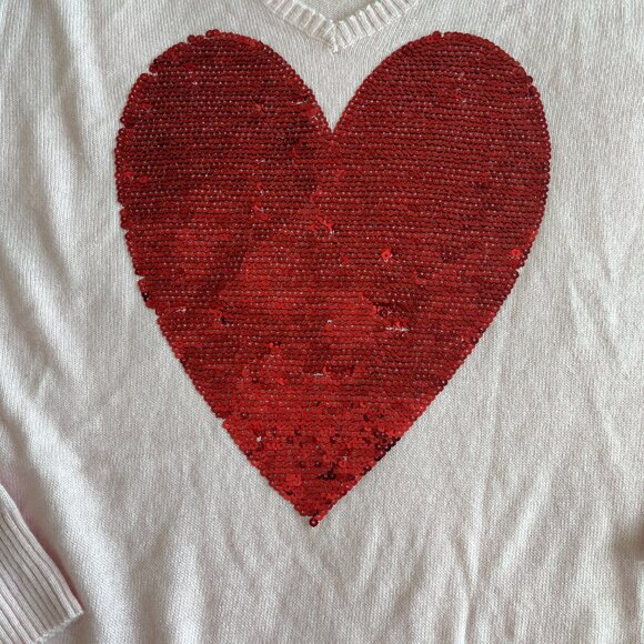 Wildfox White Label Sequin Red Heart Pink Sweater V Neck Oversized Size Small - Picture 2 of 4